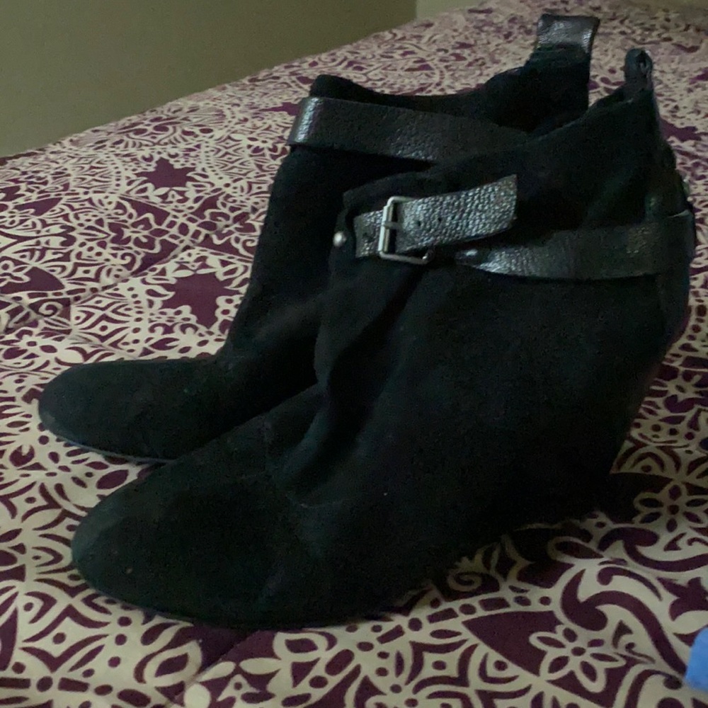 3inch black suede wedge booties